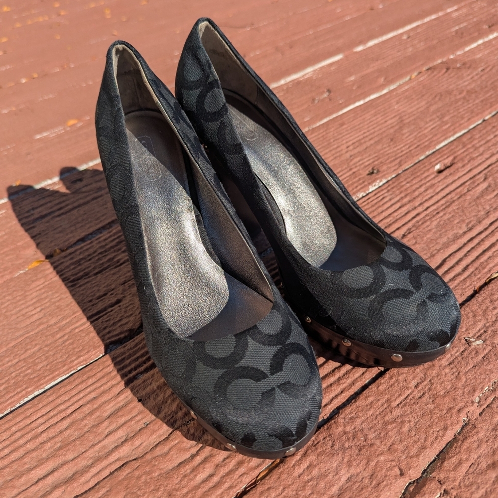 Coach Legant Black Patterned Platform Women's Hee… - image 1